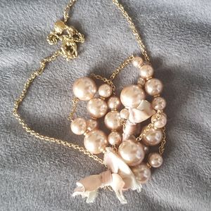 J.Crew matte gold light blush pearl bow necklace